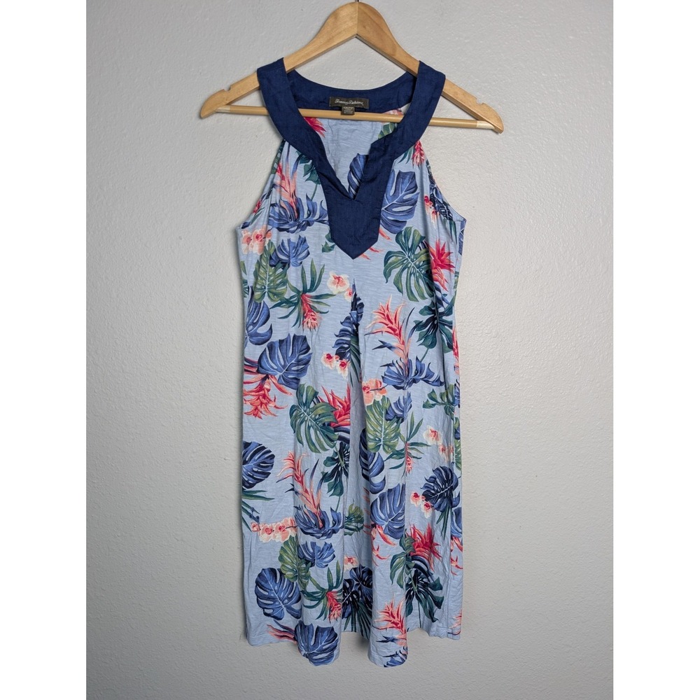 Tommy Bahama Blue Tropical Floral Knee Length Sundress Womens XS Strappy V-Neck